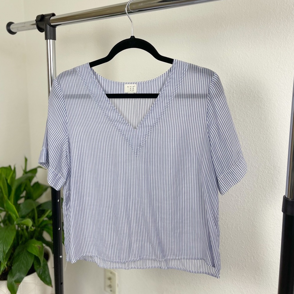 A New Day | Blue/White Striped Top | Size: S - Picture 1 of 3